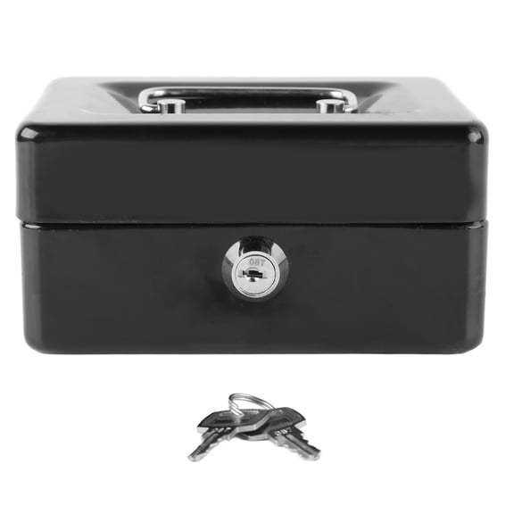 LAZIOEGR Metal Cash Box with Lock Safety Portable Small Metal Storage Box with 2 Keys for Money Document Home Car, Heavy Duty Security, 5.91 inches / 15 cm