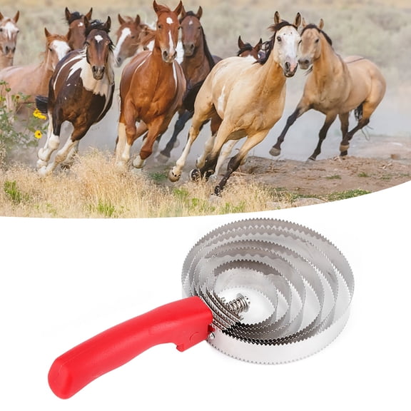 LAZIOEGR Metal Livestock Itching Brush Curry Shedding Comb for Large Horse, Six Stainless Steel Ringed Equine Sweat Scraper with Soft Grip Handle, 10.24 inches / 26 cm Length
