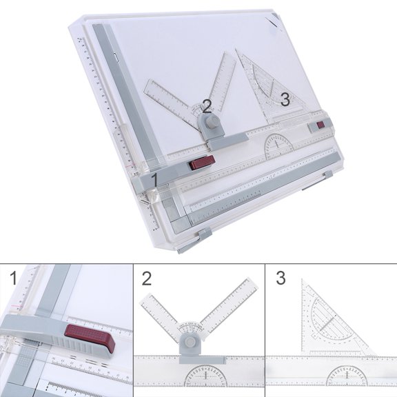 LAZIOEGR Multifunctional A3 Drawing Board Table Pad with Parallel Motion and Adjustable Angle Rulers, Drafting Tool for Engineering and Architectural Design, 21.65 inches / 55 cm