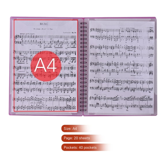 LAZIOEGR Multifunctional Music Score Holder, A4 Size Paper Sheet Document File Organizer Folder with 40 Pockets, Premium Piano Sheet Music Folder for Musicians and Students, Pink, 12.6 in / 32 cm