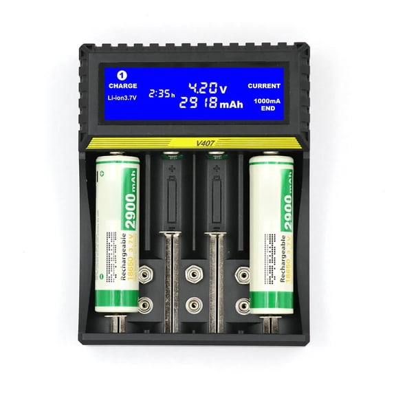 LAZIOEGR Multifunctional Smart Battery Charger for 18650 Li-ion Ni-MH Ni-Cd AA AAA 9V Rechargeable Batteries with LCD Display, Independent 4 Slots, Type-C & Micro USB Input, Universal Compatibility