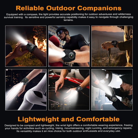 LAZIOEGR Multifunctional Wrist Light Flashlight Waterproof Wrist Watch Warning Lamp with Compass 5 Modes Night Running Cycling Light 5.91 x 3.15 in / 15.0 x 8.0 cm Portable Outdoor Gear
