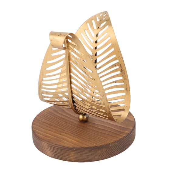 LAZIOEGR Napkin Holder Leaf Design Elegant Wrought Iron Tabletop Napkin Dispenser with Wooden Base for Kitchen Restaurant Coffee Shop Home Countertop Dining Decor Vintage Old Gold 6.3 in / 16 cm