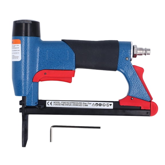 LAZIOEGR Pneumatic Staple Gun 21 Gauge 1/45/8" 140Staple Capacity, NonSlip PVC Handle, 2" Extended Nozzle, Safety & Release Switch