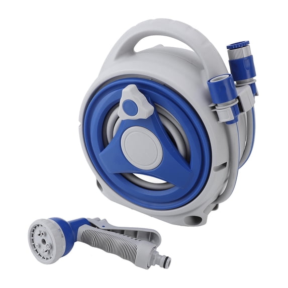 LAZIOEGR Portable 15‑M Hose Reel with Sun‑Proof Storage, Handheld, Multi‑Tool Organizer for Yard & Balcony