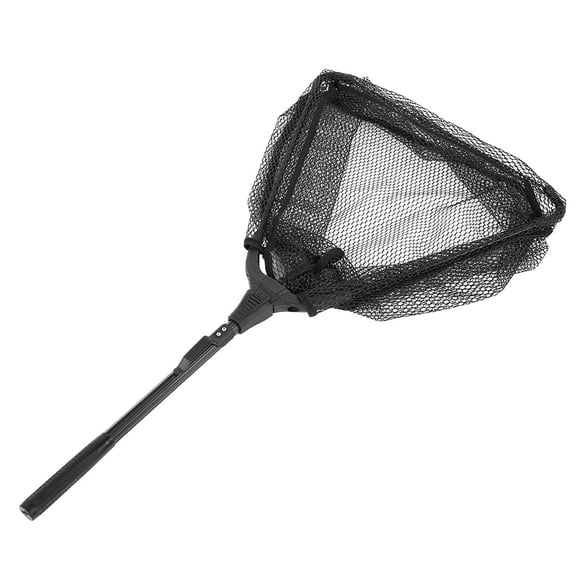 LAZIOEGR Portable Aluminum Alloy Telescopic Foldable Fishing Landing Net Pole with Rubber Handle, Triangular, 15.7 inches / 40 cm, Black