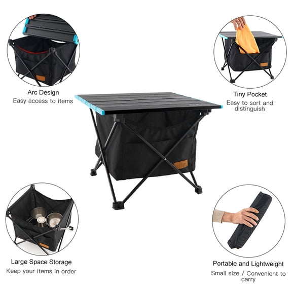 LAZIOEGR Portable Camping Table Folding Aluminum Picnic Table with Storage Bag & Carry Bag, Lightweight Metal Roll Up Cook Table for Outdoor Hiking Backpacking Backyard, 16 x 14 In / 41 x 35 Cm