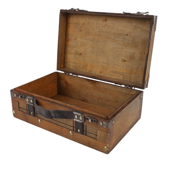 LAZIOEGR Portable Vintage Distressed Wood Storage Trunk Decorative Chest Handbag Box for Clothes Toys Photo Prop (Small, 12.60 x 9.84 x 5.51 inches / 32 x 25 x 14 cm)