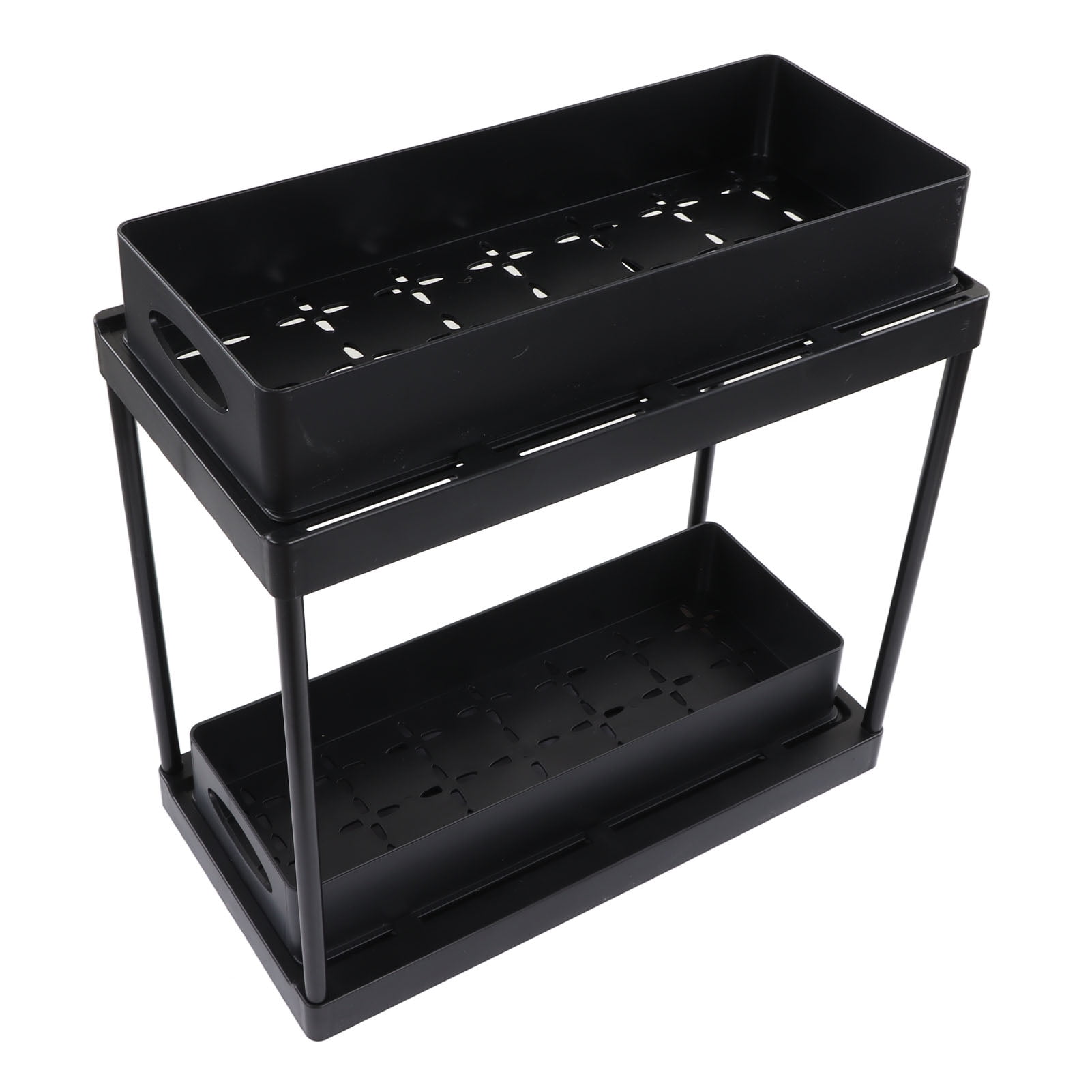 LAZIOEGR Premium 2-Tier Under Sink Organizer, Sliding Pull-Out Cabinet Storage Shelf Basket Rack for Bathroom Kitchen and Laundry Room, Matte Black (16.14 inches / 41 cm)