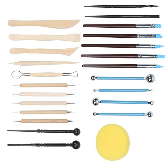 LAZIOEGR Premium 25-Piece Ceramic Pottery Tools Set for Shaping Embossing Sculpting Handicraft Art Accessory Wood and Stainless Steel Includes Storage Bag (10 inches / 25.4 cm)