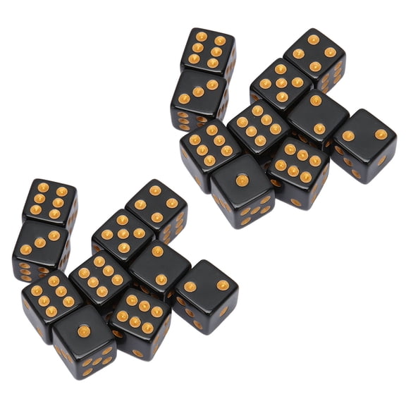 LAZIOEGR Premium Black Dice Set 6 Sided Plastic Dices for Table Board Games and Math Teaching 20 Pieces 0.6 inches / 1.5 cm Regular Round Corner Game Dices Cubes Packs