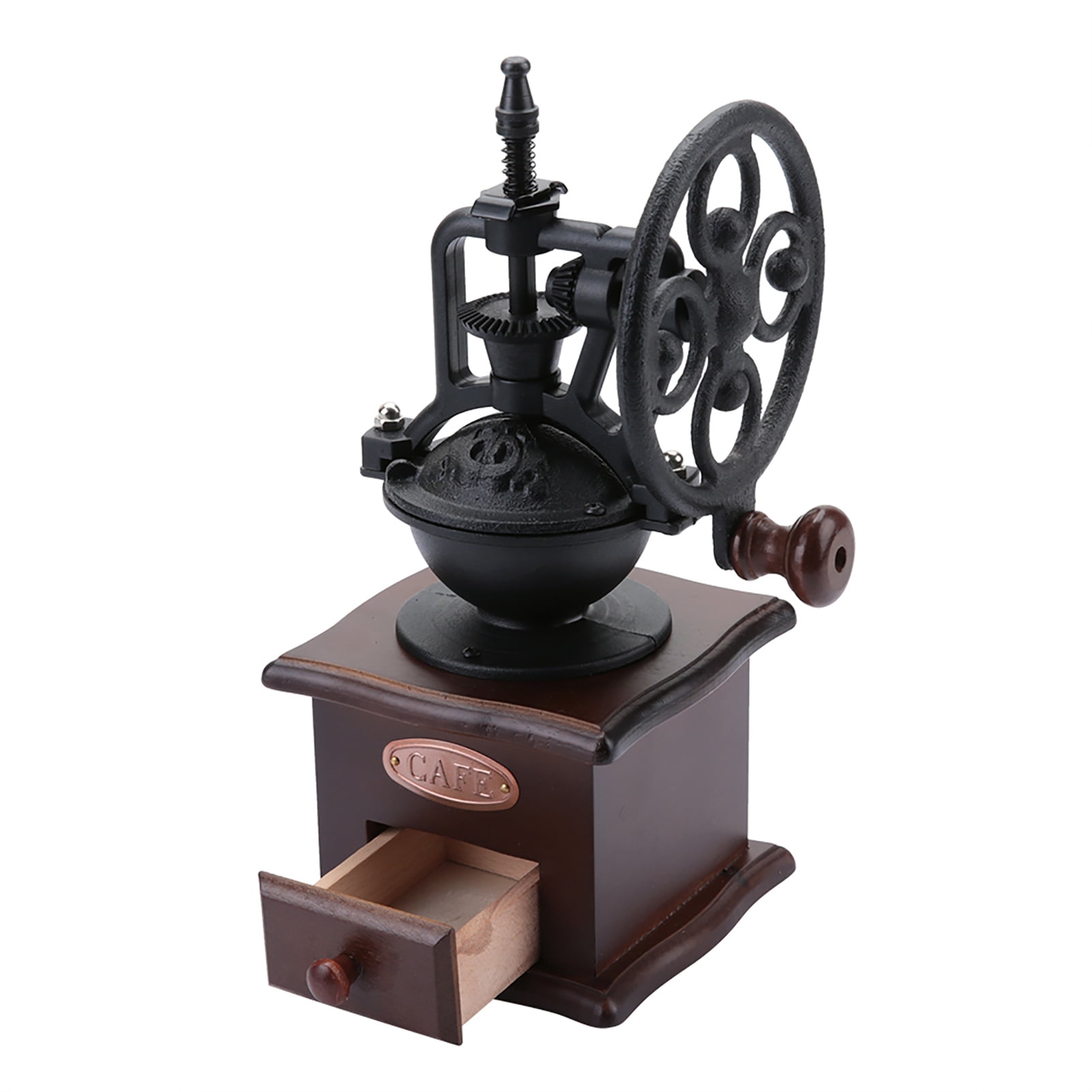 LAZIOEGR Premium Manual Vintage Coffee Bean Grinder Hand Mill with Ceramic Burr Core, Beech Wood Case and Cast Iron Cover - 10.6 inches / 27 cm Tall Kitchen Spice Grinding Machine