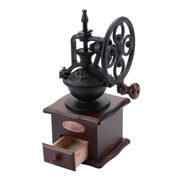 LAZIOEGR Premium Manual Vintage Coffee Bean Grinder Hand Mill with Ceramic Burr Core, Beech Wood Case and Cast Iron Cover - 10.6 inches / 27 cm Tall Kitchen Spice Grinding Machine
