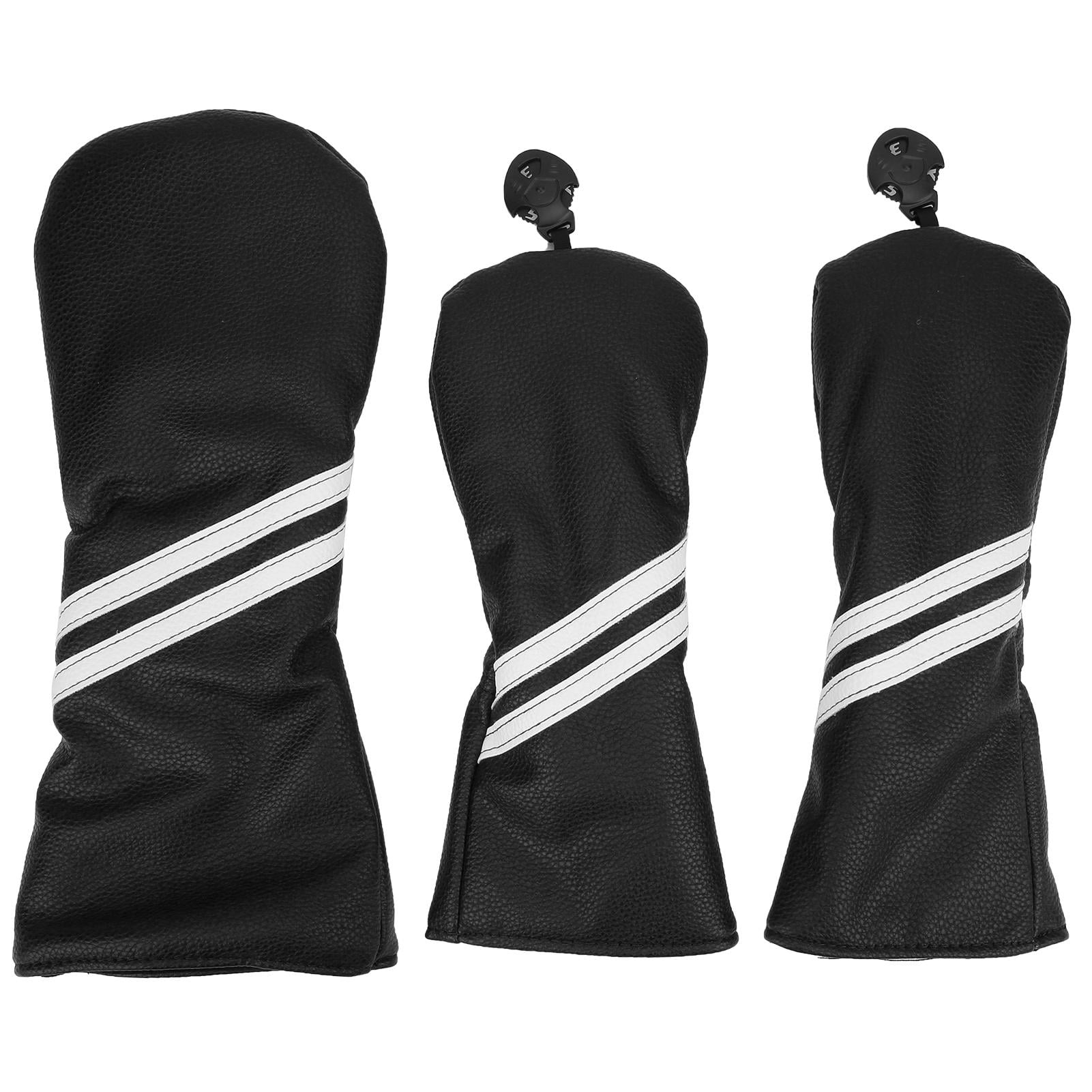 LAZIOEGR Premium PU Waterproof Golf Club Head Cover Set – Soft, Durable, Sun‑Proof, Adjustable Number Plate, 5‑Piece Black Stripe Design