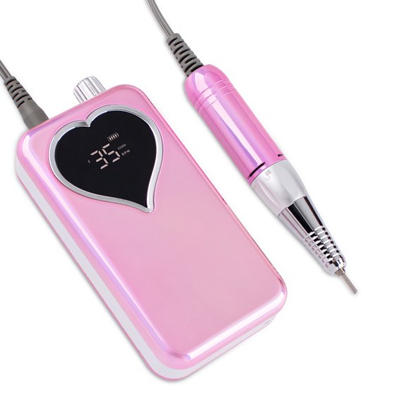 LAZIOEGR Professional 35000 RPM Portable Nail Drill Kit, Rechargeable Electric E-File Set for Acrylic Gel Nails, Salon Quality Manicure Pedicure Tool with 6 Bits, Electroplated Rosy US Plug