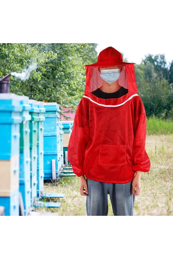 Professional Beekeeping Protective Jacket Beekeeper Veil Suit Smock, Red, Unisex Adult [cite: 11]