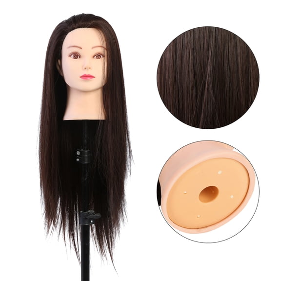 LAZIOEGR Professional Makeup Mannequin Head for Hairdresser Training Dark Brown Cosmetology Doll Head with High-Temperature Synthetic Fiber for Braiding Cutting and Styling Practice 23.6 Inches