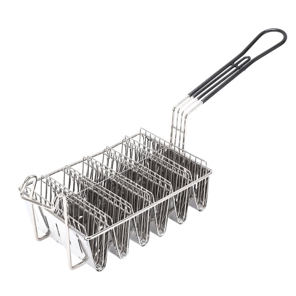 LAZIOEGR Professional Stainless Steel Taco Fryer Basket Holds 6 Shells with Rubber Grip Handle, Heavy Duty Taco Shell Fryer Rack for Baking 15.7x14.9x3.9 Inches / 40x38x10 cm