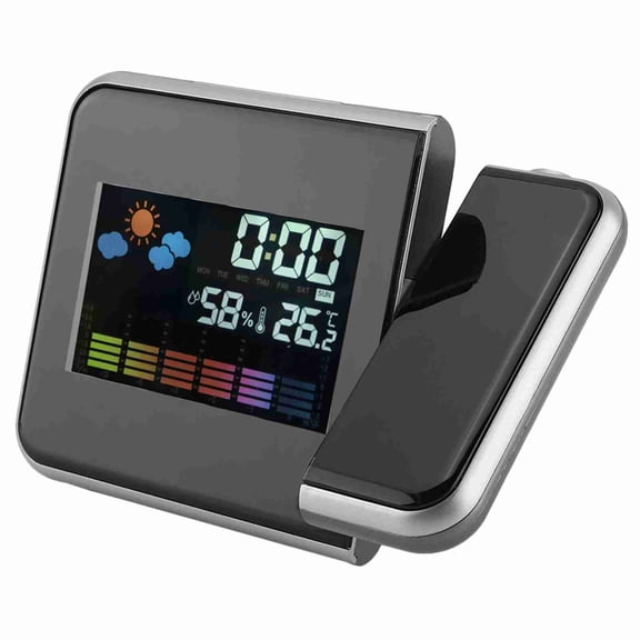 LAZIOEGR Projection Alarm Clock Digital LED Weather Forecast Projector with Temperature Humidity Display 180 Rotatable Calendar 5.9 inches / 15 cm (Black)