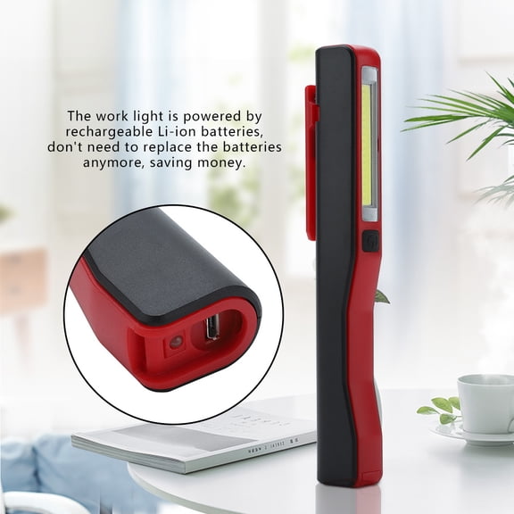 LAZIOEGR Rechargeable COB LED Flashlight, High Lumens Pocket Pen Work Light with 360° Magnetic Rotating Clip for Emergency Camping, 7.2 inches / 18.3 cm, Red