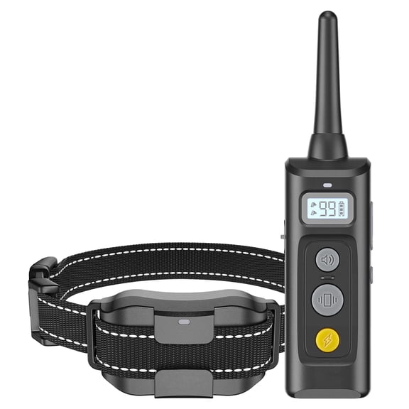 LAZIOEGR Remote Controlled e-Collar Dog Anti-Barking Training Collar with Electric Shock Vibration Tone Modes IPX7 Waterproof Adjustable Levels for All Breeds Black (17.7 inches / 45 cm)