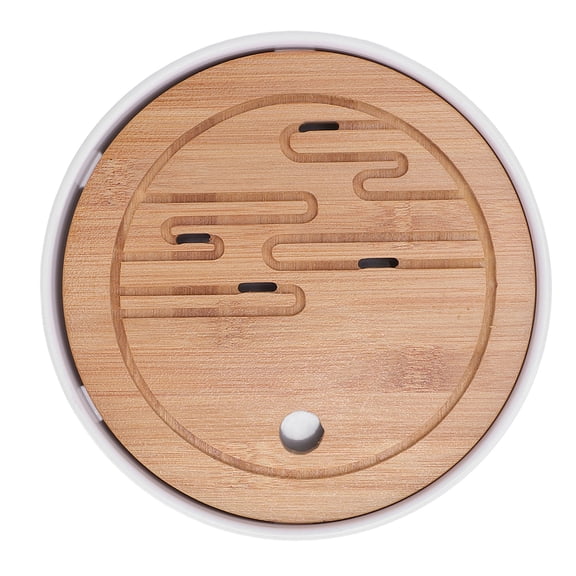 LAZIOEGR Round Wooden Tea Tray Compact Chinese Kung Fu Water Storage Drainage Serving Board Simple Portable Desktop Tea Table Setup for Home Office Travel And Outdoor Gatherings