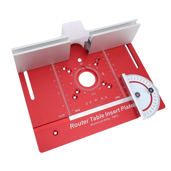 LAZIOEGR Router Table Insert Plate Imperial and Metric Scales Aluminum Alloy Router Flip Plate with Miter Guide and Fence, Red, 10.6 inches / 27 cm