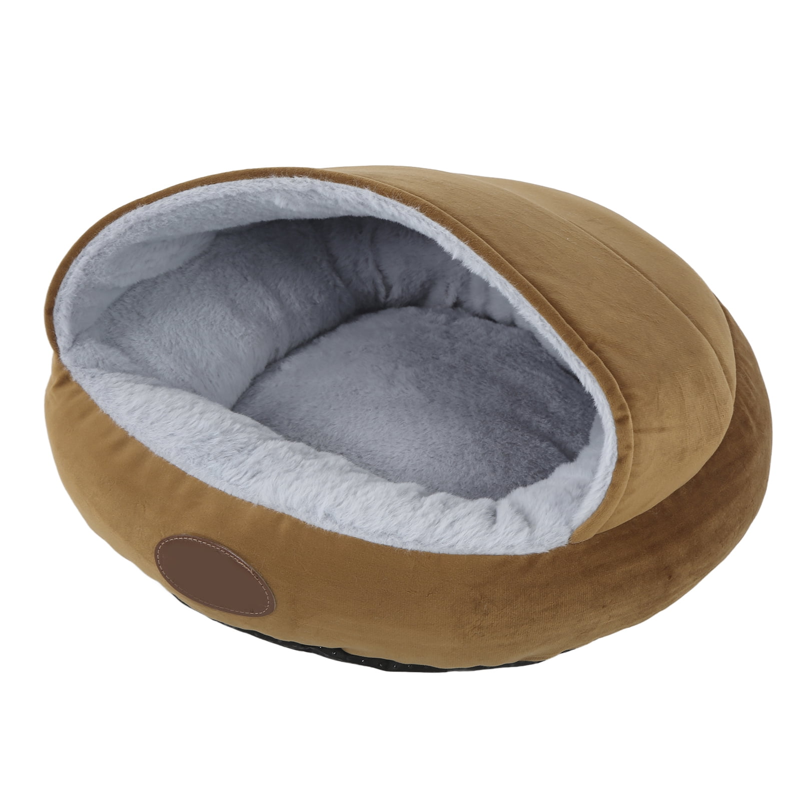 LAZIOEGR Shell Shape Semi Enclosed Plush Cat Bed Small Dog Nest Cozy Winter Warmth Pet Furniture with Hard Top 12.6x13.8x7.1 Inches Coffee