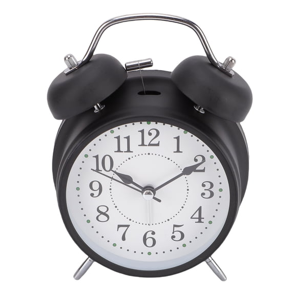 LAZIOEGR Silent Quartz Analog Desktop Alarm Clock with Night Light Loud Metal Twin Bell for Heavy Sleepers, Battery Operated 4.5 Inches / 11.5 cm, Black Frame Retro Table Clock