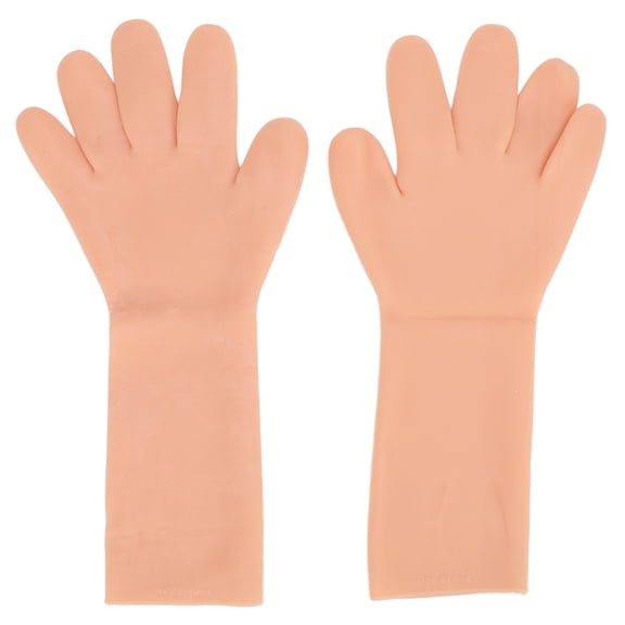LAZIOEGR Silicone Moisturizing Gloves Lengthened Elastic Washable Hydrating Hand Mask for Dry Cracked Skin Care Spa Mitts For Women Skin Tone (10 in / 25.4 cm)