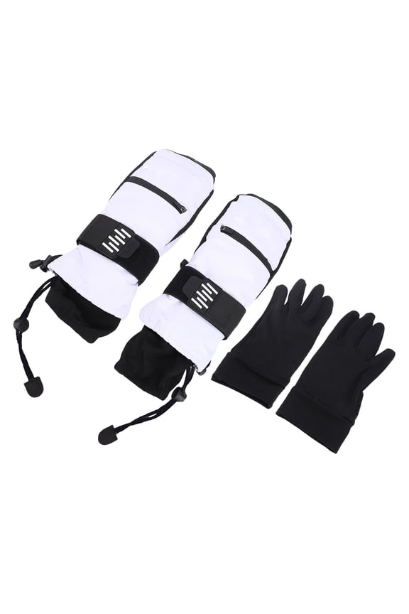 Ski Mittens for Men Women Cold Weather Warm Snowboarding Mitts with Inner 5 Fingers Gloves Black and White XL