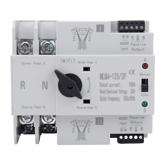 LAZIOEGR Smart Dual Power Automatic Transfer Switch 2P 100A WiFi APP Control Auto Manual Selector Switch Continuous Power for Shopping Mall, Factory and Laboratory, White (5.91 inches / 15.00 cm)
