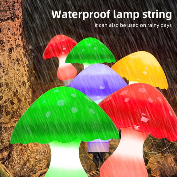 LAZIOEGR Solar Mushroom String Lights Outdoor Waterproof LED Pathway Decor for Patio Yard Garden, 8 Modes, Color Mushroom Warm White Light, 6 Pack (10.66 ft / 3.25 m)