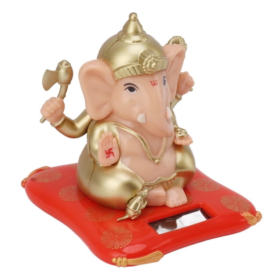 LAZIOEGR Solar Powered Ganesha Ornament Bobblehead Dashboard Decor, Hindu Elephant God Statue for Car Home Desktop Window Display, Beige ABS Plastic Figurine, 2.76 x 3.15 x 2.76 inches / 7x8x7 cm