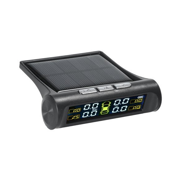 LAZIOEGR Solar Wireless Car Tire Pressure Monitoring System TPMS with 4 External Sensors, Digital LCD Display Auto Alarm for Vehicles, Trucks, SUVs & RVs, Black