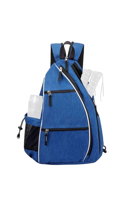 Solid Blue Pickleball Backpack Adjustable Sling Bag for Men and Women, Multi-Functional Tennis Racket Bag Crossbody Daypack for Badminton and Outdoor Sports (18.5 inches / 47 cm)