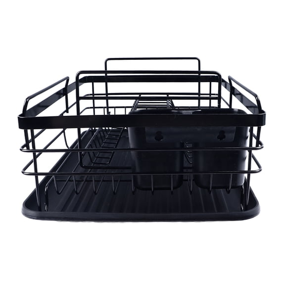 LAZIOEGR Space Saving Kitchen Counter Dish Drying Rack with Detachable Utensil Holder and Draining Mat, Iron and Plastic Organizers for Bowls, Plates, Spoons (16.9 inches / 42.9 cm)