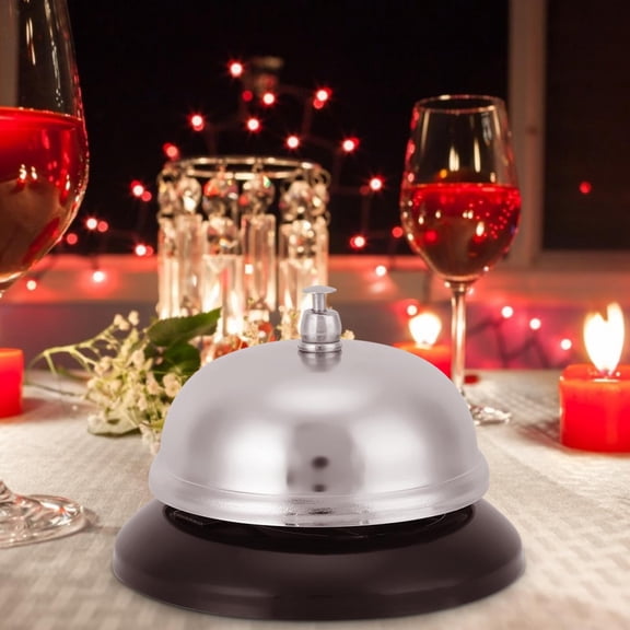 LAZIOEGR Stainless Steel Dinner Call Bell, Loud Crisp Sound Desk Service Bell for Kitchen Coffee Shop Restaurant Bar Counter, Compact Size 3.3 inches / 8.38 cm, Silver Metal Finish