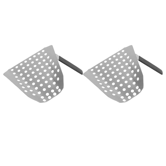 LAZIOEGR Stainless Steel French Fries Scoop, Ergonomic Single Right Handle Commercial Food Scooper with Holes for Popcorn, Ice, and Dry Goods, 2-Piece Set, Silver (7.7 inches / 19.5 cm)