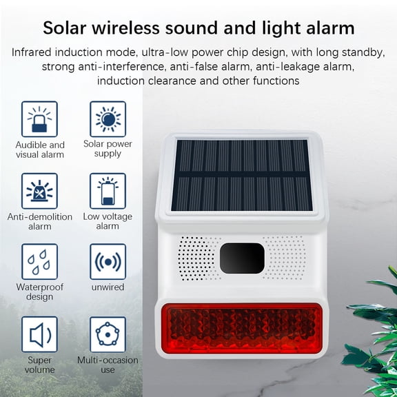 LAZIOEGR TT-S6908 Solar Sound Strobe Light Alarm with 100dB Siren, Waterproof Infrared Motion Sensor Warning System for Home Farm Villa Security, 1 Count