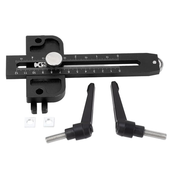 LAZIOEGR Table Saw Jig Guide with Roller Dual Scale Woodworking Thin Ripping Guide Locator Fits for 3/4x3/8 3/8x1/4 Inch T Slot Black