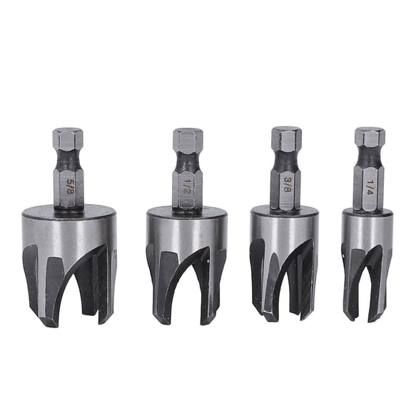 LAZIOEGR Tapered Plug Cutter Set 4Piece 1/4" Hex Shank, Carbon Steel, WearResistant, Universal Handle, Smooth Cutting, 5/8"1/4" Sizes