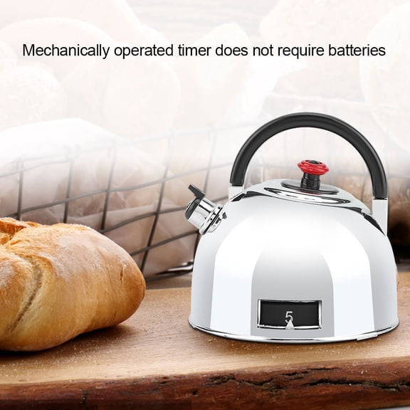 LAZIOEGR Teapot Shaped Mechanical Kitchen Timer, 60-Minute Stainless Steel Countdown Reminder for Cooking, Baking, and Office (2.95 in / 7.5 cm)