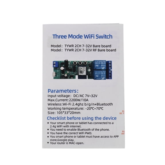LAZIOEGR Tuya WiFi Smart Switch Module 2CH Wireless Relay DC 5V/7-32V Inching/Self-locking Remote Control for Alexa Google Home (4.1x1.3x0.79 inches / 10.5x3.3x2 cm)
