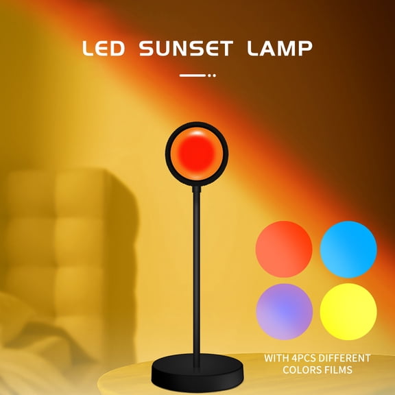 LAZIOEGR USB Sunset Lamp Projector with 4 Interchangeable Color Films, 360 Degree Rotating LED Night Light for Photography, Parties and Romantic Bedroom Decor (11.14 inches / 28.3 cm)