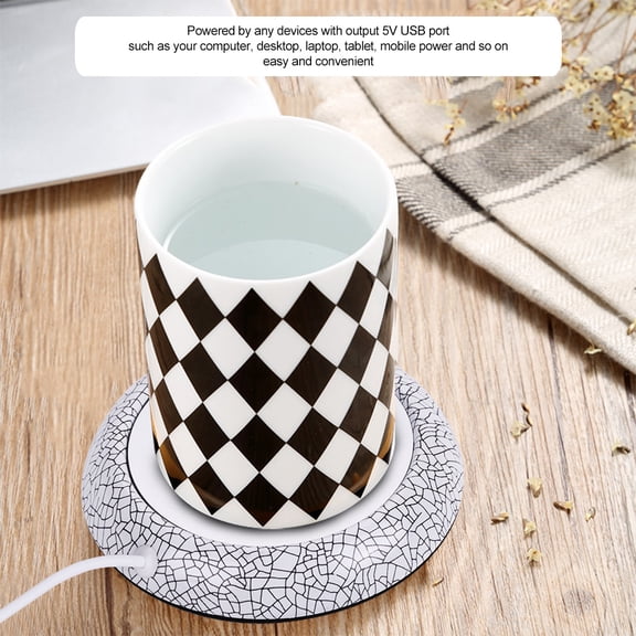 LAZIOEGR USB Wood Grain Cup Warmer Heat Beverage Mug Mat for Office Desk Tea Coffee Heater Pad White Porcelain Pattern 5V Powered Portable Heating Coaster for Home Desk (5.12 inches / 13 cm)