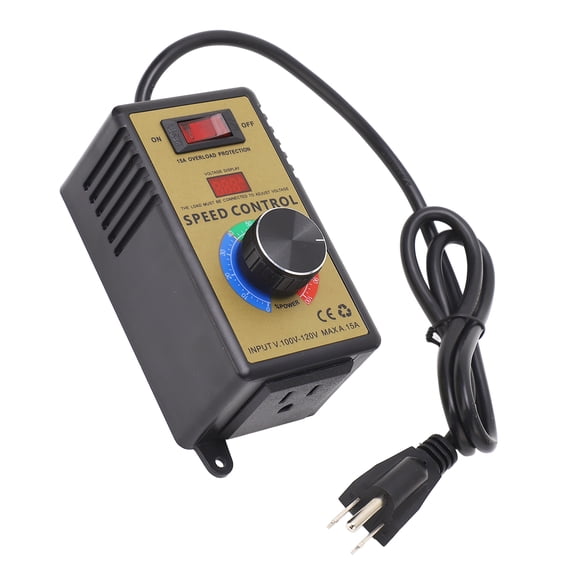 LAZIOEGR Universal AC 100-120V Speed Regulator Motor Fan Controller Stepless Speed Control Switch with 15A Overload Protection Heavy Duty PC Dial 14 inches / 35.5 cm