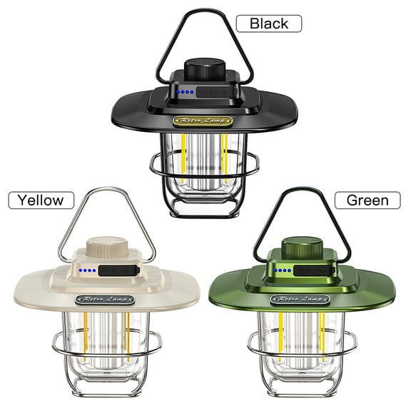 LAZIOEGR Vintage LED Camping Lantern Rechargeable Retro Camp Lamp with 2000mAh Battery IPX4 Water Resistant Emergency Hanging Lantern for Power Outages Hiking Backyard Patio Pathway (Black)