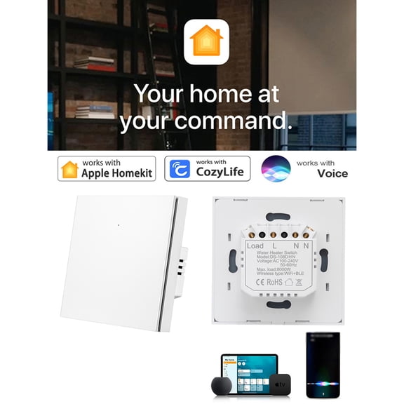 LAZIOEGR Water Heater Switch 20A WiFi Smart Boiler Light Timer Touch Panel Switch High Power Wall Controller Compatible with Alexa and Google Home White for Voice Control 3.39 x 3.39 x 1.54 inches