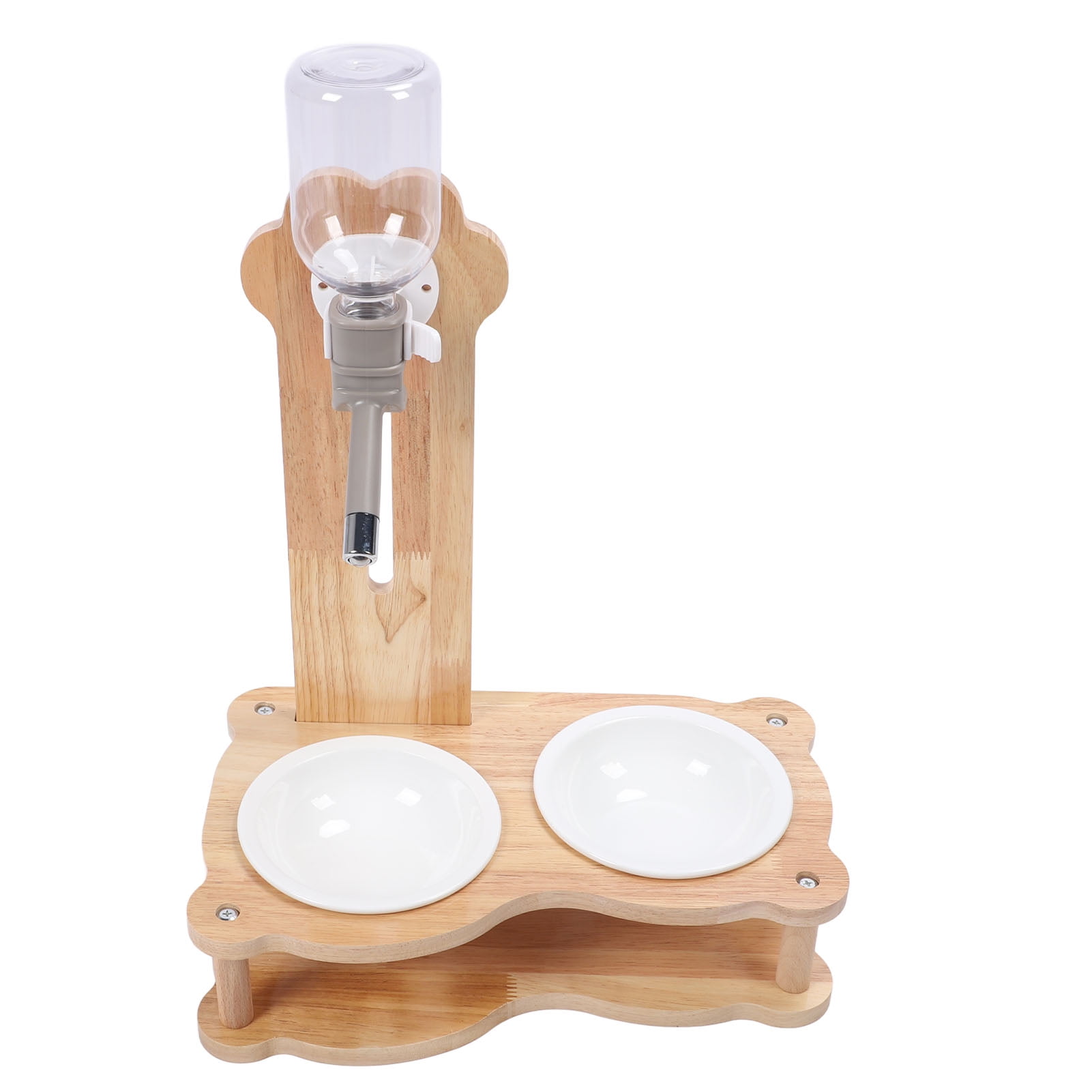 LAZIOEGR Wood Raised Cat Food Bowls Multifunctional 2-in-1 Automatic Cat Water Feeder and Food Bowl Set with Elevated Stand Gravity Water Dispenser for Dogs and Pets (15.75 inches / 40 cm)